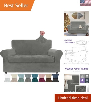 Luxury Grey Velvet Sofa Cover 3-Piece Set for 57''-70'' Loveseat Protection