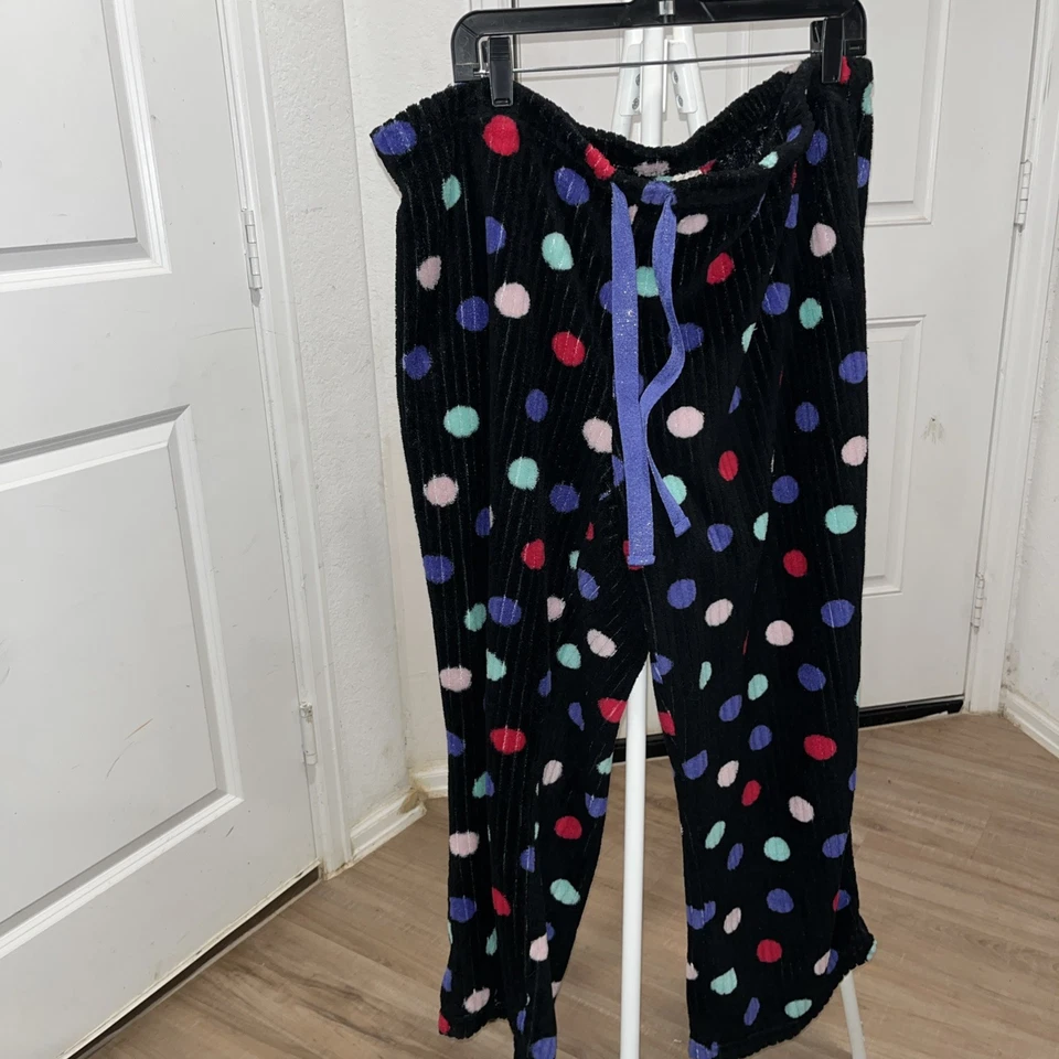 Pantalones de pijama Faded Glory talla grande 2X polar negro lunares a punto ropa de dormir pantalones Foto 2 de 4