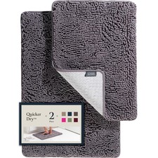 Bathroom Rugs 2 Piece Set 24x17  30x20 - Quick Dry Soft Chenille with Rubber