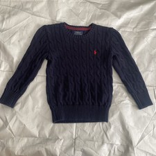 POLO Ralph Lauren Cable-Knit Cotton Sweater Boy NWT Size 4 Pony Navy Blue