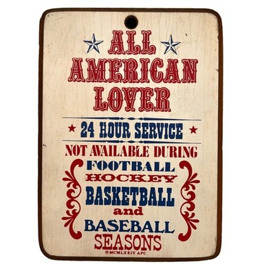 Vintage 70s All American Lover Wall Decor Wood Plaque Man Cave Sports Fan