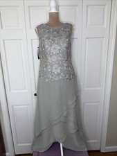 Mother of Bride Long Formal Sleeveless Dress Grey Lace Chiffon Gown Tiered New