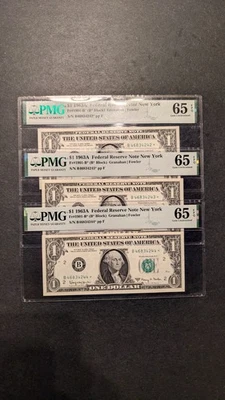 1963A Three Consecutive $1 New York Star Notes All Graded PMG 65 EPQ Fr#1901-B* - Image 1 of 4