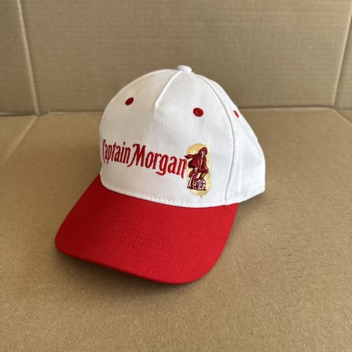 Captain Morgan Spiced Rum Embroidered Baseball Cap Hat White Red Adjustable