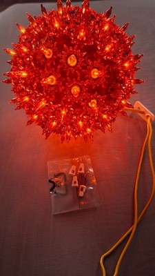 Seltene Vintage 100 Lichter hängende festliche Kugel Kugel Dekoration leuchtend orange 