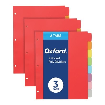 Poly Binder Dividers set 3 Hole 8 Tab Pastel Color Folder Tabs mixed