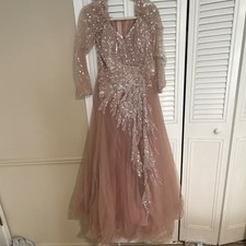 Blush Silver Sequin Tulle Long Sleeve Formal Mother of the Bride Dress