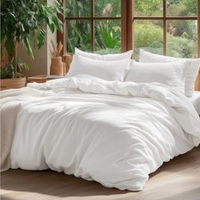 100 Washed Cotton Duvet Queen 90" x 90" 00 - Natural White No Comforter