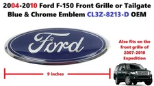 2004-2010 Ford F150 Front Grille or Tailgate Blue & Chrome Emblem 9" CL3Z8213D