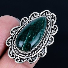 Exquisite Green Aventurine Gemstone 925 Sterling Silver Ring Size Adj