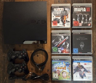 Sony PS3 Slim - 320GB; 2xSony Dual Shock 3 Controller; 6 Spiele; alle Kabel