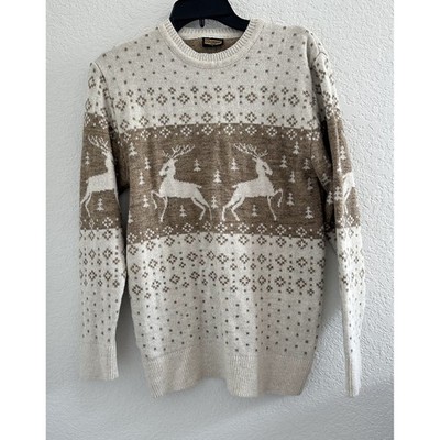 Colorbar Triko Nordic Reindeer Sweater Fair Isle Knit Mens L Wool Blend Neutral