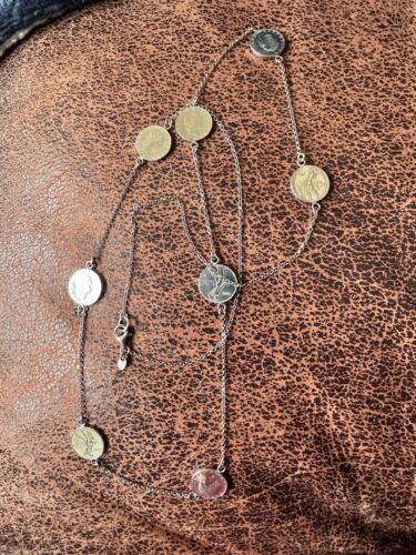 Milor Italy Sterling Silver 925 Italian Coin Chain Necklace 36” L-34