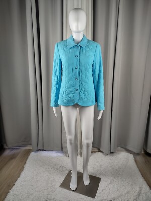 Requirements Sky Blue Quilted Lightweight Snap Up Outdoor Coat Jacket Size Small