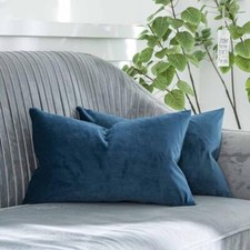 Decorative Lumbar Velvet Throw Pillow Covers 12x20 inch 12''x20'' Light Navy