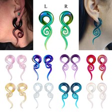 PAIR PYREX GLASS EAR PLUGS TUNNELS SPIRAL TWIST TAPER EARRING EAR GAUGE EXPANDER