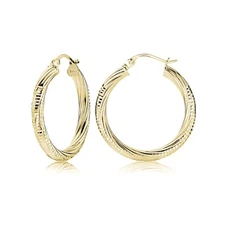 Gold Tone over Sterling Silver 3mm Textured Twist Round Hoop Earrings, 20mm