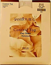 Vintage Fashion Bug Control Top Day Sheer Panty Hose Off White Plus Size 1x-2x