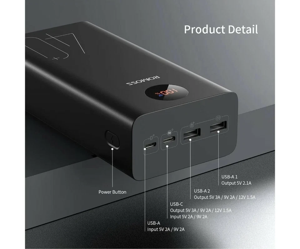 Cargador Portátil ROMOSS 40000mAh, Banco de Alimentación Externo 18W PD, USB C Carga Rápida... Foto 4 de 4