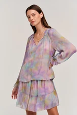 VELVET By Graham & Spencer Lexa Long Sleeve Printed Blouse Waterlily M $169 F13