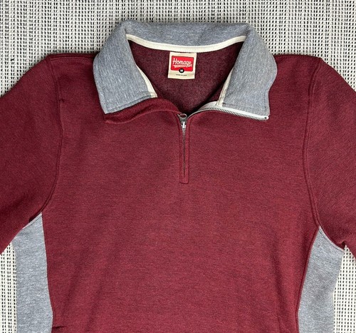 Homage Mens Size Medium Maroon Gray Sweatshirt Pullover 1/4 Zip Long Sleeve Soft - Picture 5 of 19