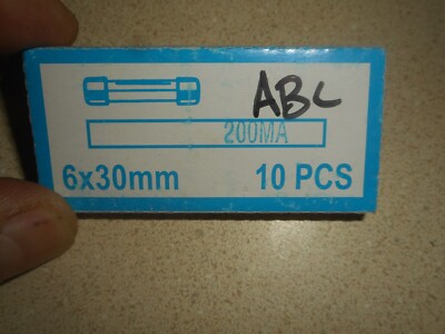 6x30mm 200MA Fast Blow Ceramic Fuses 250v New ABC Brand Pack of 10 Fuses Nos