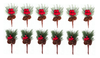 12 Weihnachten Künstliche Plektren Schnee Faux Grün Tannenzweige mit Roten Beeren