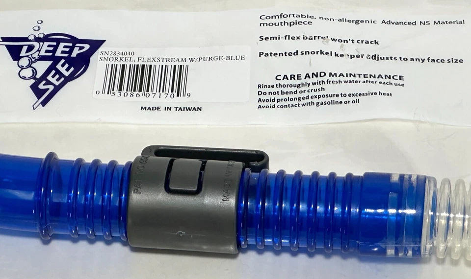 New Deep See Adult FlexStream With Purge-Blue Snorkel-Clips To Goggles-Silicone - Image 2 of 4