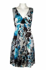 Alex Evenings Beaded Pleated Satin Party Dress Size 12 Blue Floral NWT 199