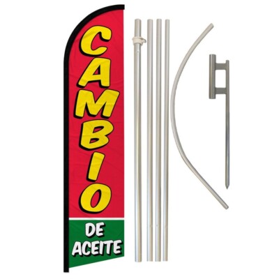Cambio De Aceite (Oil Change) Windless Advertising Banner Flag & Pole Kit