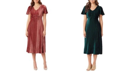 Briggs Dresses | Briggs Pleated Velvet V-Neck Short Sleeve Midi Dress | Color: Pink | Size: XXL | Jessiec94'S Closet Briggs Dresses | Briggs Pleated Velvet V-Neck Short Sleeve Midi Dress | Color: Pink | Size: XXL | Jessiec94'S Closet