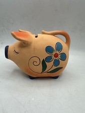 De colección Napcoware Kitsch Naranja Hucha MCM Retro Cerdo Flower Power C-7736/A