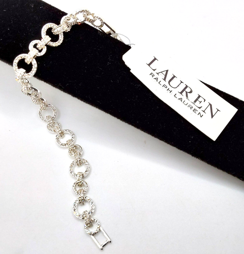 Ralph Lauren Beautiful Silver Tone Crystal Paved Bracelet 7" Toggle Clasp - Picture 3 of 5