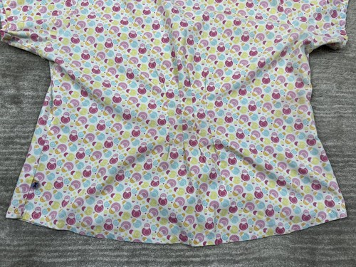 Landau Scrub Top Womens 11/13 White Pink Yellow Shortsleeve Circles - Picture 8 of 10
