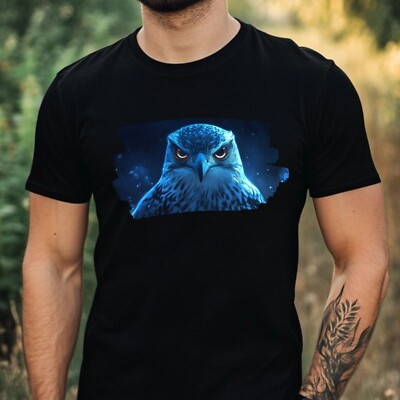 Mens Falcon With Glowing Eyes Motif Cotton T-Shirt Size XS to 5XL
