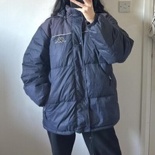 Unisex Vintage Kappa Navy Puffer Coat With Hood Puffer Jacket Padded Coat
