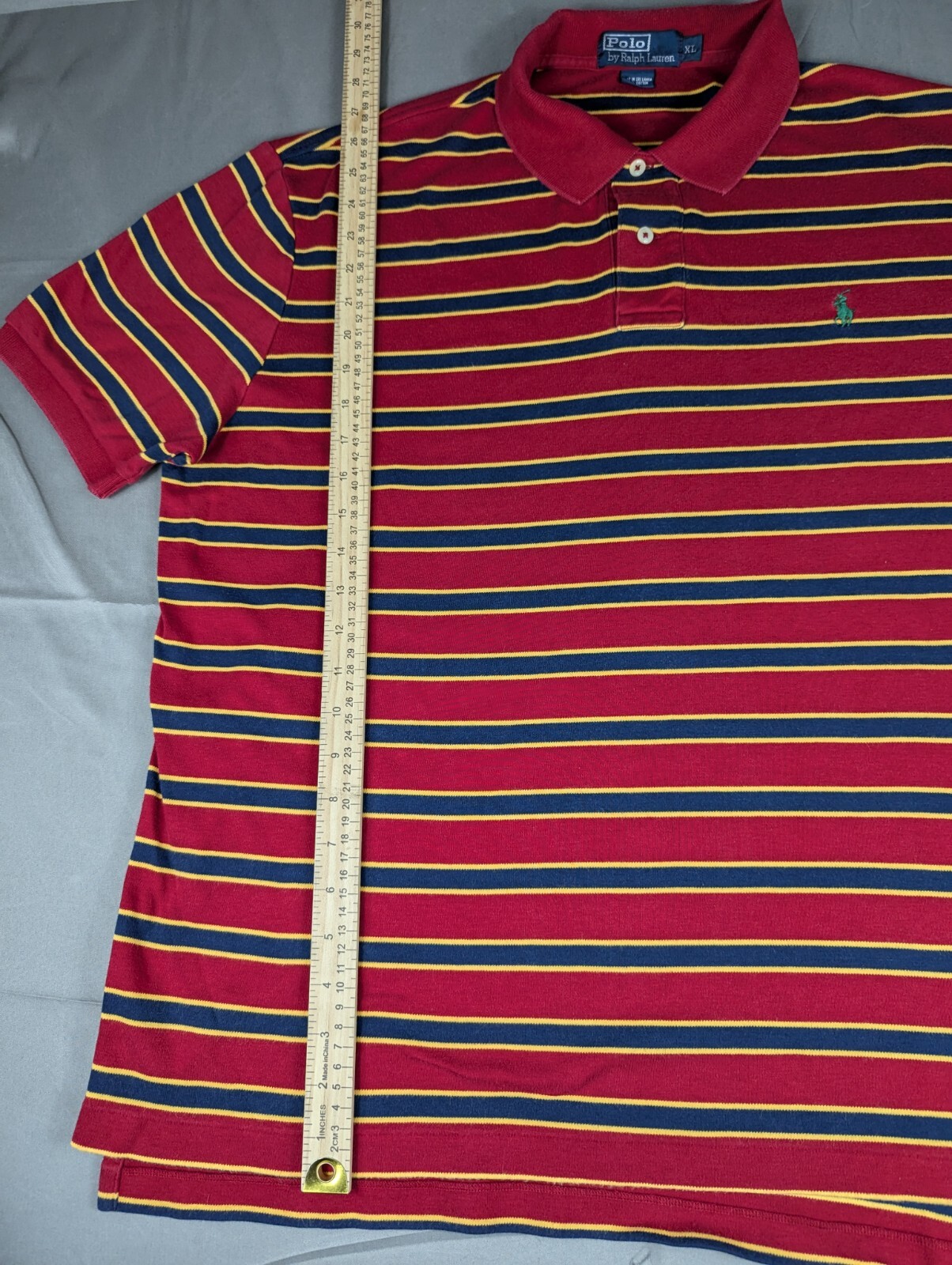 Polo Ralph Lauren camicia uomo extra large rossa a righe cotone verde pony
