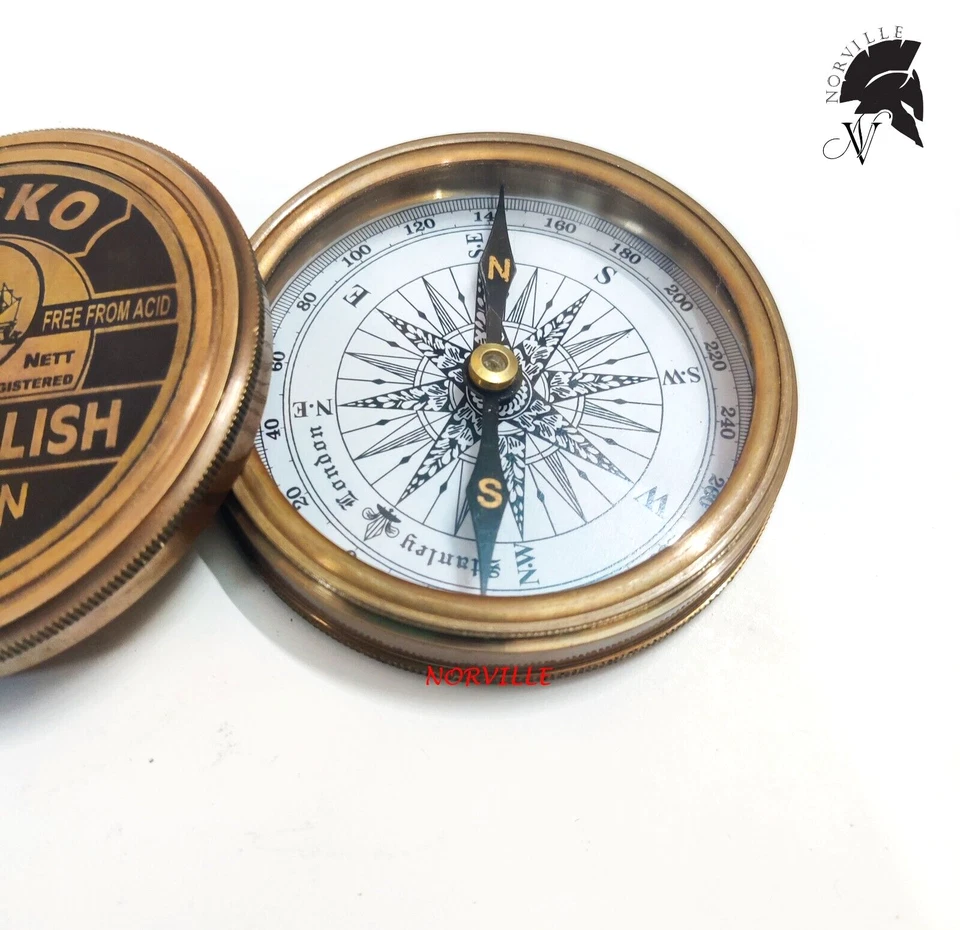 Brújula antigua de latón macizo 3 pulgadas Jacko Boot Brújula pulida de colección Foto 4 de 4