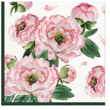 Two Individual Luncheon Decoupage Paper Napkins Pink Peonies Floral Flowers