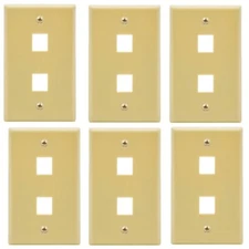6 Pack 2 Port Keystone Insert Jack CAT5 CAT6 RJ45 Coax 1-Gang Wall Plate Ivory