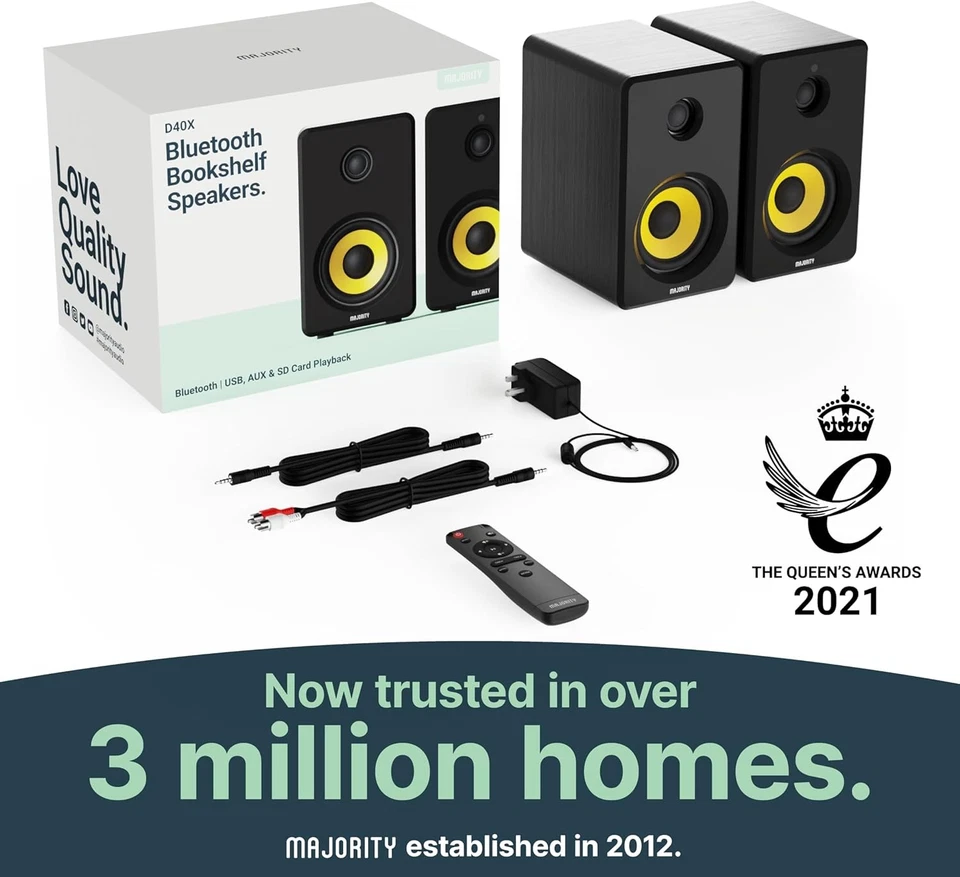 Regallautsprecher, Aktiv, gelbe Kevlarmembran, Fernbed. Majority D40X, WIE NEU - Bild 2 von 4