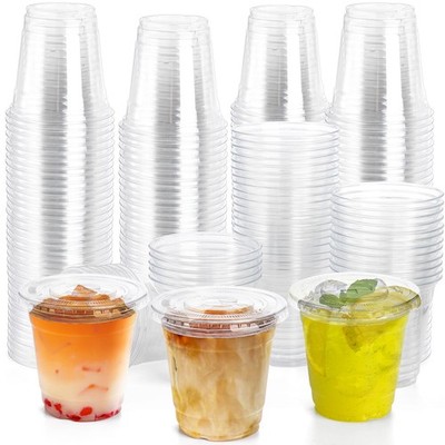 200 Sets Clear Plastic Cups with Lids, 10 Oz Disposable Cold Drinking Cups, P...