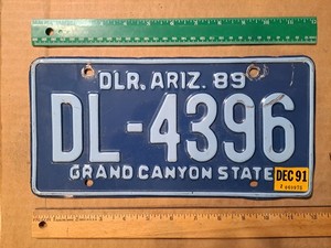 License Plate, Arizona, Dealer, 1989, DL - 4396