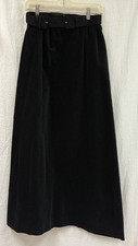 Vtg NELLY DE GRAB NY Black Velveteen Maxi Flowing Skirt w Belt Union Made Size S