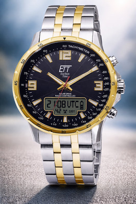 ETT EGS-11553-21M Herren Uhr Solar Drive Chronograph Edelstahl Gold Silber NEU