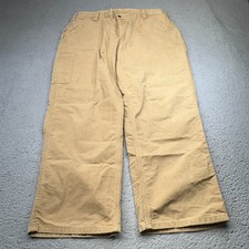 Carhartt Pants Mens 40x30 Khaki Canvas Loose Fit B151 Work Dungaree Carpenter