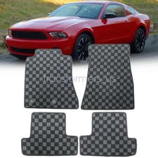 2005-2014 For Ford Mustang Front & Rear Checkered Flag Carpet Set Floor Mats