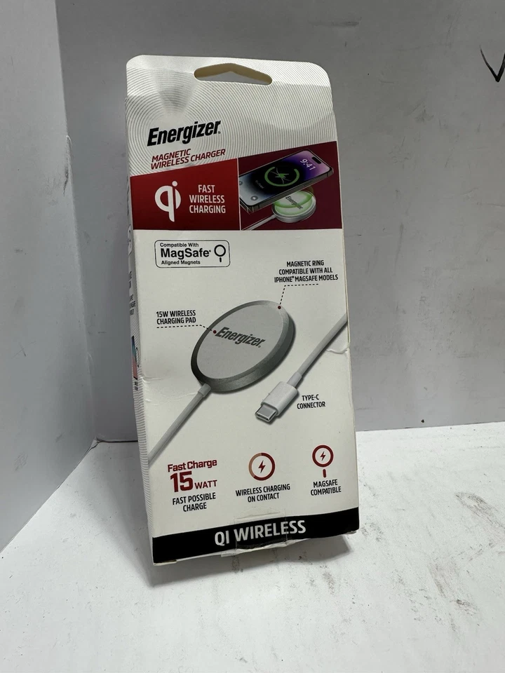 Carregador sem fio Energizer Qi 15W almofada de carga rápida compatível com MagSafe USB C - Imagem 4 de 4