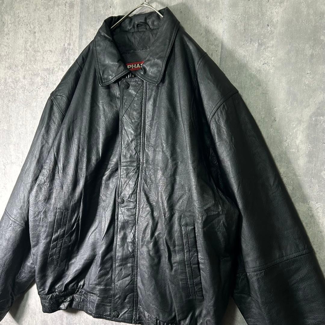 Genuine Leather Simple Jacket Dark Silhouette Bla… - image 3