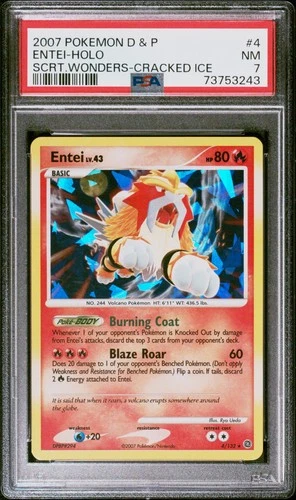 2007 Pokemon Entei Holo Secret Wonders Diamond & Pearl 4/132 Cracked Ice PSA 7